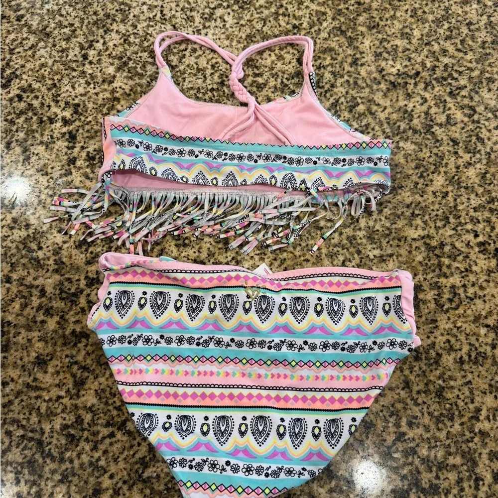 Justice Colorful‎ Fringe Bikini Set Girls Size 14